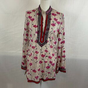 Tory Burch Tunic Top 8 Beige Purple Red Black Floral Embroidered Long Sleeve
